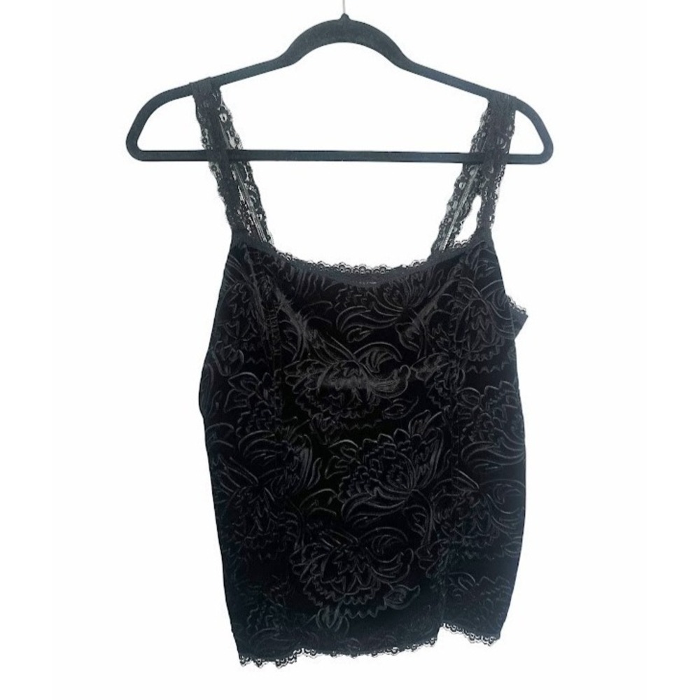 White House Black Market WHBM Velvet Floral Tank Large Lace Whimsigoth Grunge